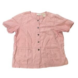 Erika Collection Button Front Short Sleeve Top Women's Size S Pink Linen Cotton
